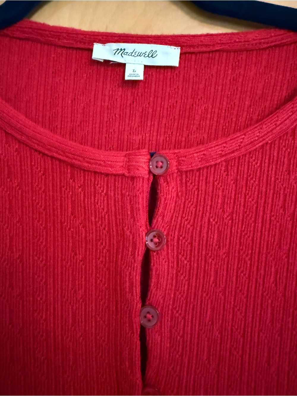 Madewell Bright Red Ribbed Button-Front Cardigan - Picture 3 of 7